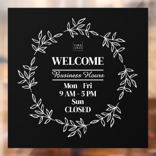Simple Foliage Wreath Business Shop Opening Hours Window Cling
