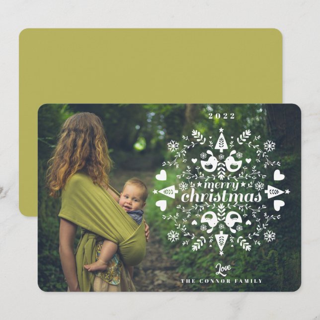 Simple Folk Christmas Photo Holiday Card (Front/Back)