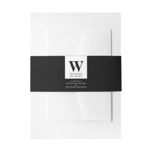 Simple Fomal Wedding Monogram Black Invitation Belly Band