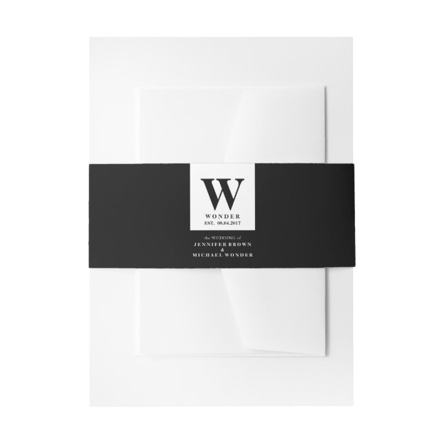 Simple Fomal Wedding Monogram Black Invitation Belly Band (Front Example)