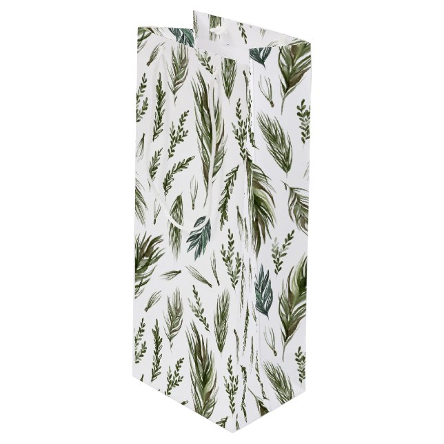Simple Forest Botanicals Watercolor Christmas Wine Gift Bag (Front Angled)