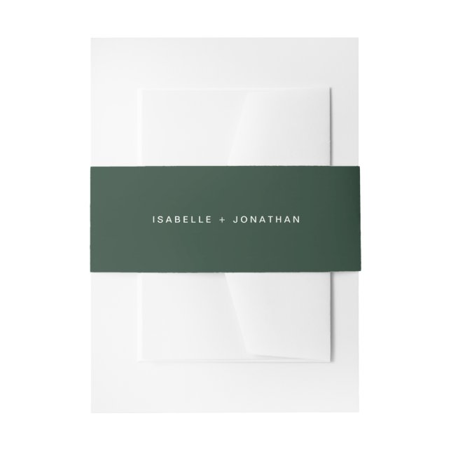 Simple Forest Green and White Wedding Invitation Belly Band (Front Example)