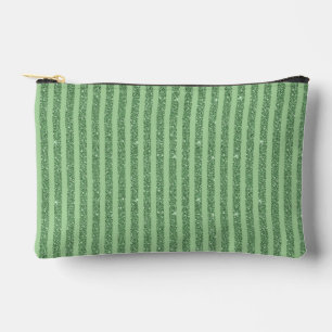 Simple Forest Green Glitter Style Vertical Stripes Accessory Pouch