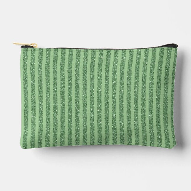 Simple Forest Green Glitter Style Vertical Stripes Accessory Pouch (Front)