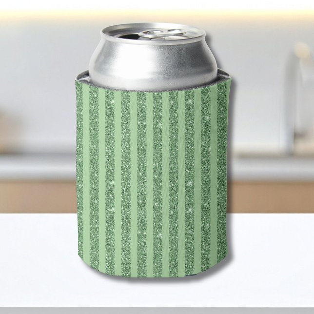 Simple Forest Green Glitter Style Vertical Stripes Can Cooler (Creator Uploaded)