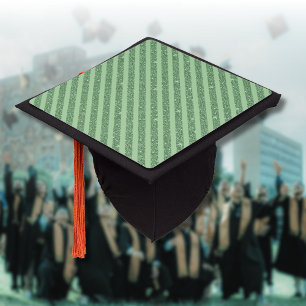 Simple Forest Green Glitter Style Vertical Stripes Graduation Cap Topper