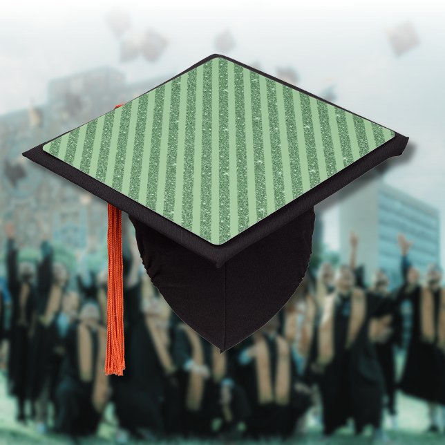 Simple Forest Green Glitter Style Vertical Stripes Graduation Cap Topper (Creator Uploaded)