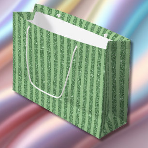 Simple Forest Green Glitter Style Vertical Stripes Large Gift Bag