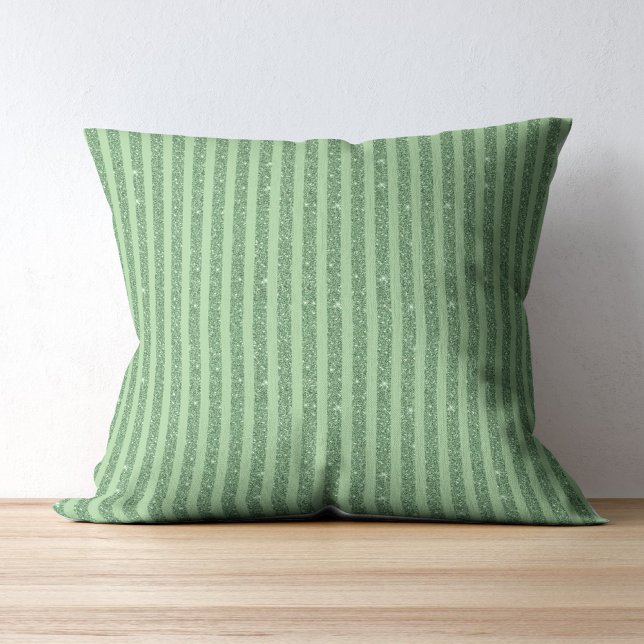 Simple Forest Green Glitter Style Vertical Stripes Throw Pillow (Creator Uploaded)
