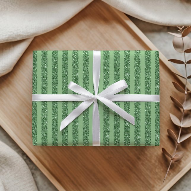 Simple Forest Green Glitter Style Vertical Stripes Wrapping Paper (Creator Uploaded)
