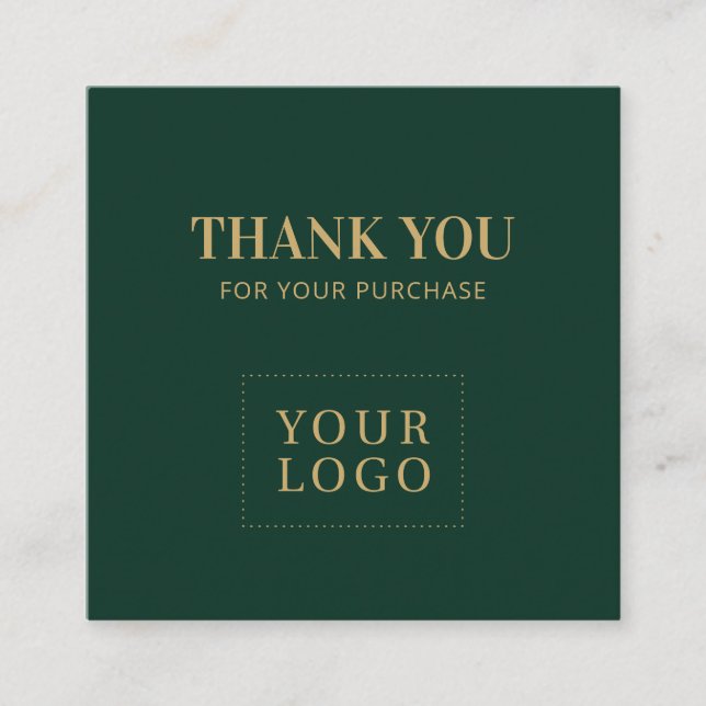 Simple Forest Green & Gold Thank you Square Business Card (Front)