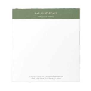 Simple Forest Green Linen Gold Typography Notepad