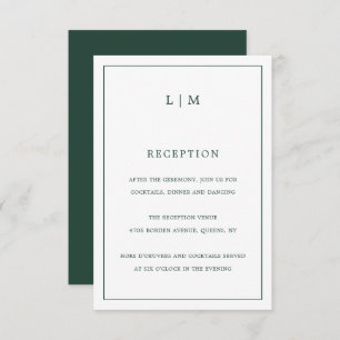 Simple Forest Green Monogram Elegant Wedding Enclosure Card