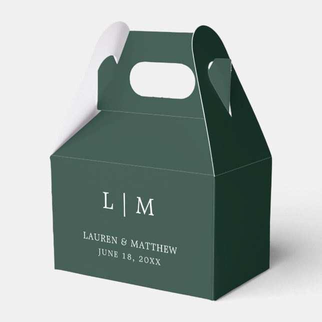 Simple Forest Green Monogram Elegant Wedding Favor Box (Front Side)