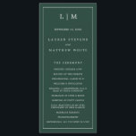 Simple Forest Green Monogram Elegant Wedding Program<br><div class="desc">Modern Wedding Program featuring a simple yet elegant design with a traditional layout. Your two letter monogram is at the top along with your details surrounded by a thin border. All design elements are white over a forest green background and may be changed in the design editing tool. A minimalist...</div>