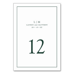 Simple Forest Green Monogram Elegant Wedding Table Number