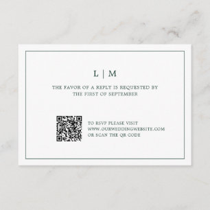 Simple Forest Green Monogram QR Code Wedding RSVP Card