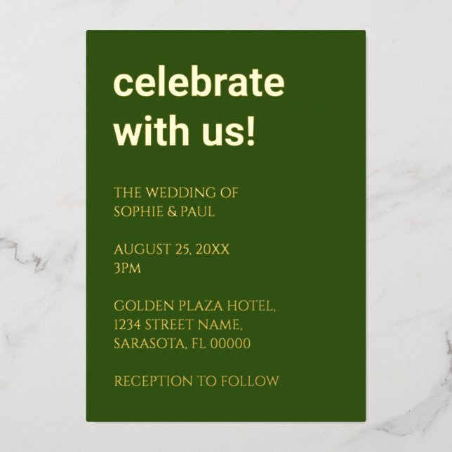 Simple Forest Green Wedding Foil Invitation (Front)