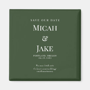 Simple Forest Green & White Wedding Save our Date Magnet