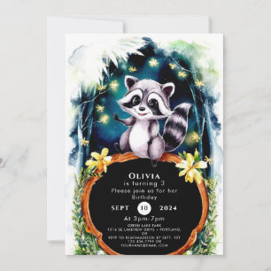 Simple Forest Raccoon Birthday Invitation