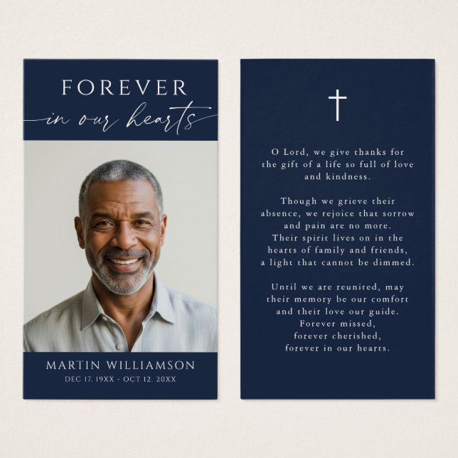 Simple Forever Hearts Photo Cross Prayer Card (Front & Back)