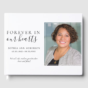 Simple Forever in Our Hearts Photo Funeral Guest Book