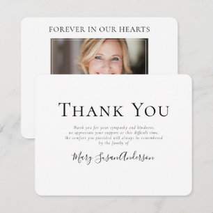 Simple Forever in Our Hearts Photo Memorial Thank You Card