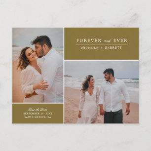 Simple Forever Two Photo Save the Date   Gold Announcement Postcard