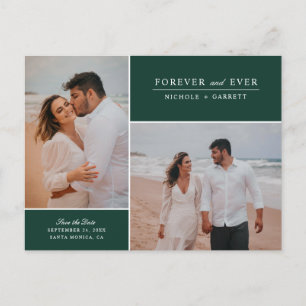 Simple Forever Two Photo Save the Date Green Announcement Postcard
