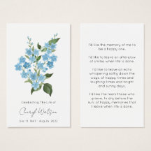 Simple Forget me not Funeral Memorial Prayer Card