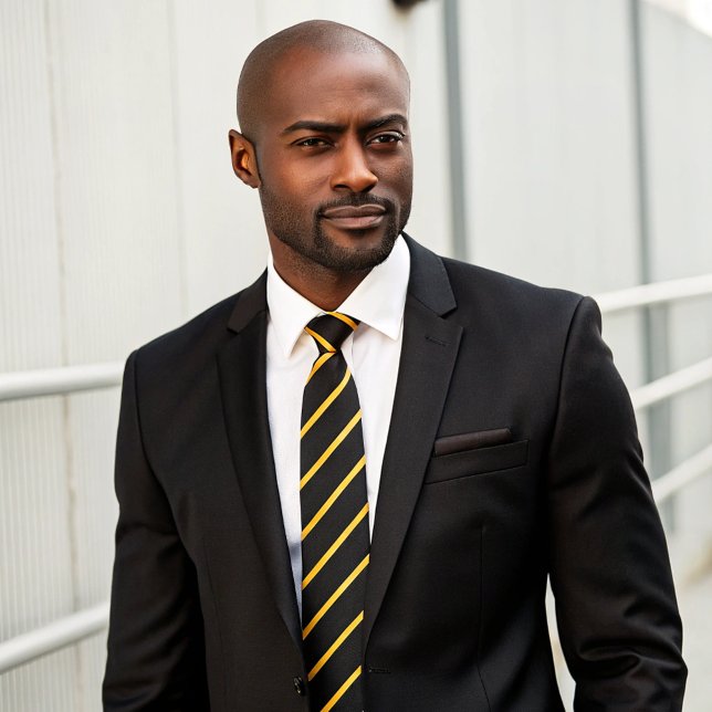 Simple Formal Black and Gold with Stripes Tie (Creator Uploaded)