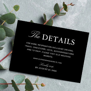 Simple Formal Black & White Wedding Information Enclosure Card