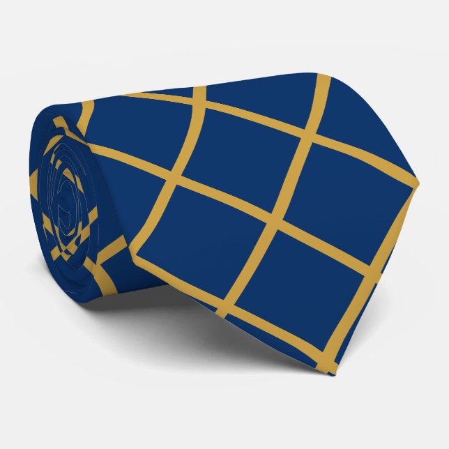 Simple Formal Blue and Gold Cross Hatch Tie (Rolled)