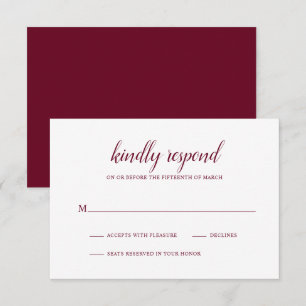 Simple Formal Burgundy Elegant Wedding RSVP Card