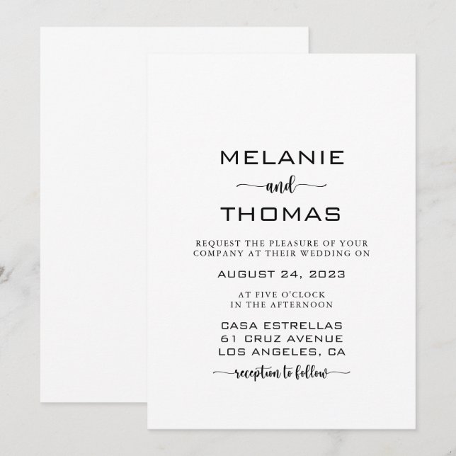 Simple Formal Calligraphy Script Wedding  Invitati Invitation (Front/Back)