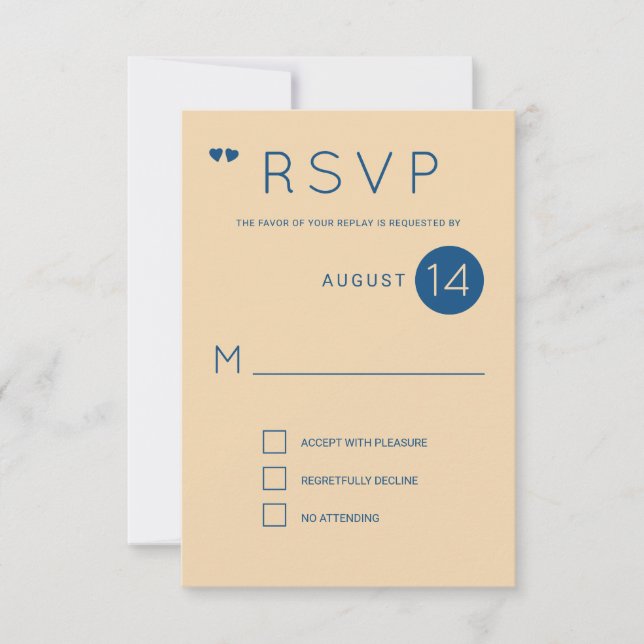 Simple formal classic b;ue and white wedding rsvp invitation (Front)