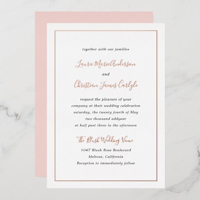 Simple Formal Elegant Pink Blush Wedding Rose Gold (Front/Back)