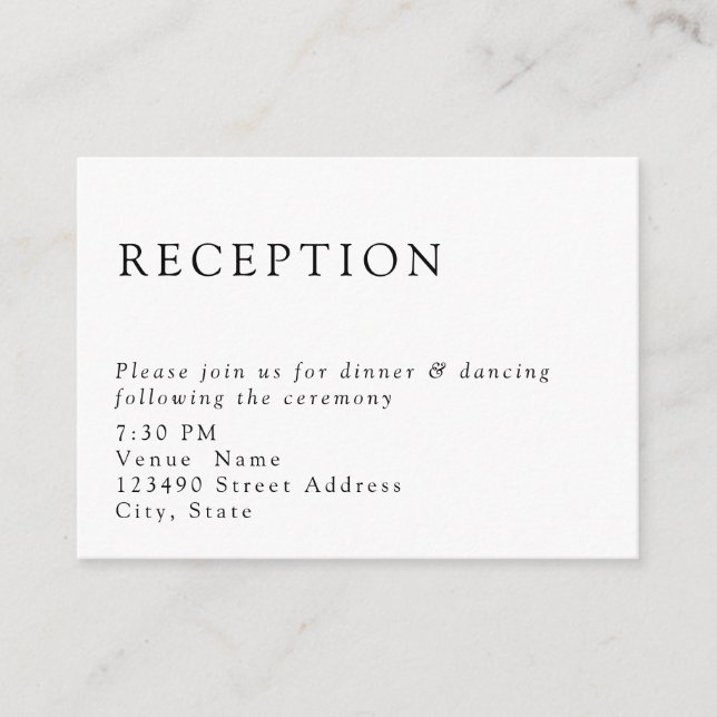 Simple Formal Minimalist Wedding Reception Clean Enclosure Card (Front)