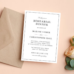 Simple Formal White & Black Rehearsal Dinner Invitation
