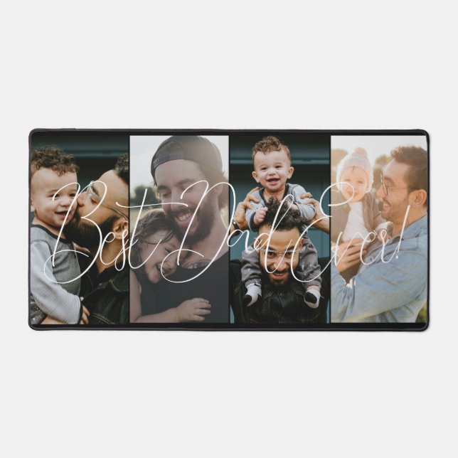 Simple Four Photo Collage Best Dad Script Desk Mat (Front)