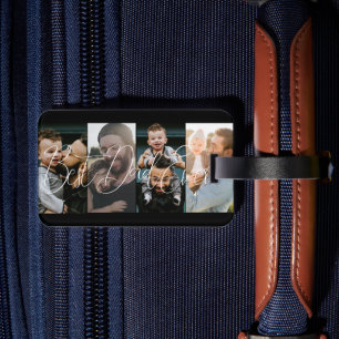 Simple Four Photo Collage Best Dad Script Luggage Tag