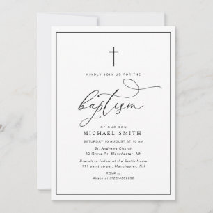 simple frame black and white baptism invitation