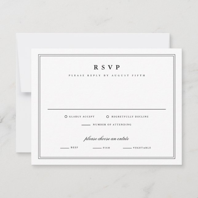 Simple Frame Black and White Classic Wedding  RSVP Card (Front)