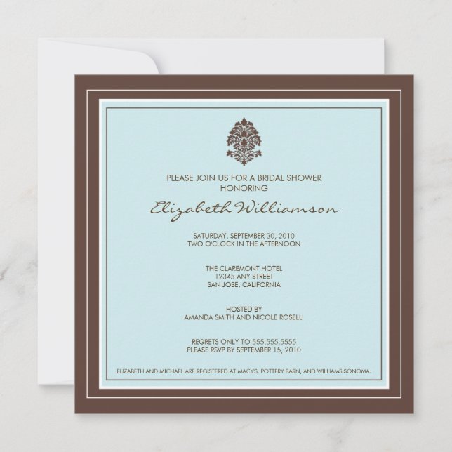 Simple Frame Bridal Shower Invitation (aqua) (Front)