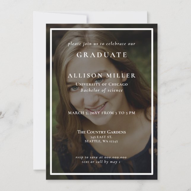 Simple Frame Classy Photo Graduation Invitation (Front)