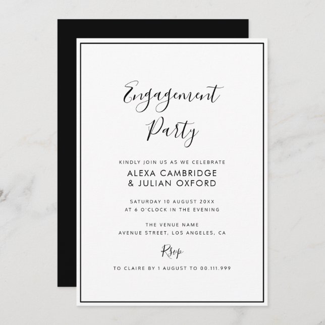 simple frame engagement party invitation (Front/Back)