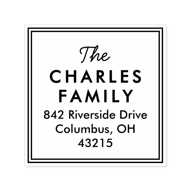 Simple frame family return address self-inking stamp (Design)