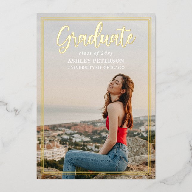 Simple Frame Gold Script Photo Graduation  (Front)