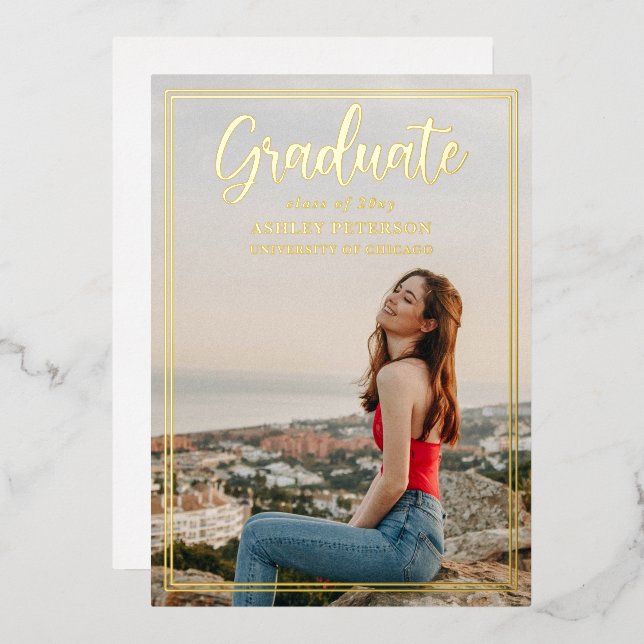 Simple Frame Gold Script Photo Graduation  Foil In (Front/Back)
