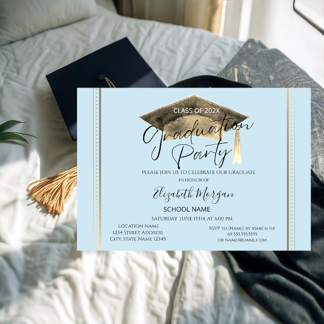 Simple Frame Graduation Cap Light Blue Graduation Invitation (Creator Uploaded)
